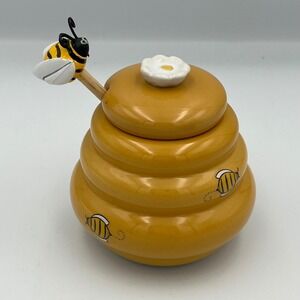 Honey Miel Cute Bee Hive Jar with Lid and Dipper Spoon Novelty Kitchen Decor